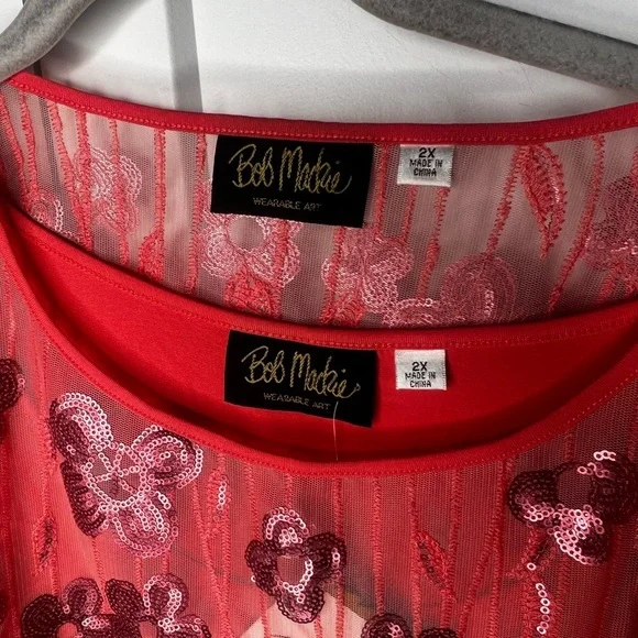 Bob Mackie NWT 2 Piece Tank + Mesh Floral Poncho Women's Plus Size 2X - Picture 3 of 7
